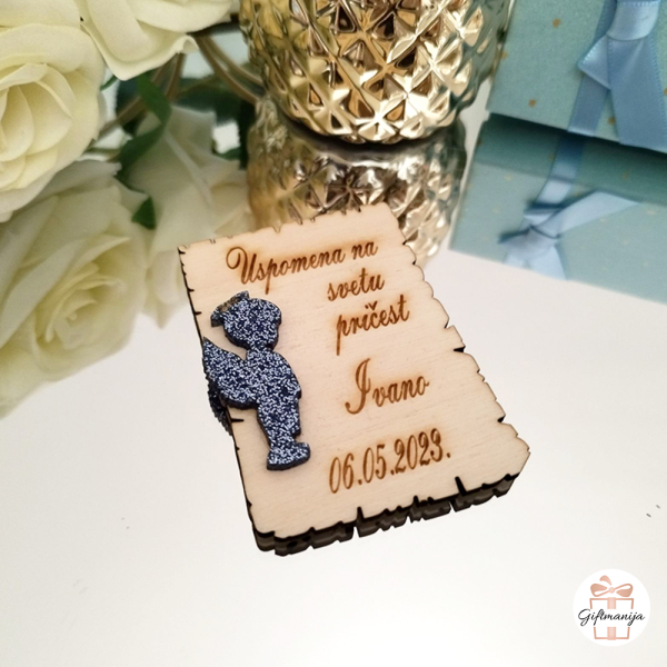 Personalizirani plavi magnet anđeo za krštenje i pričest s imenom