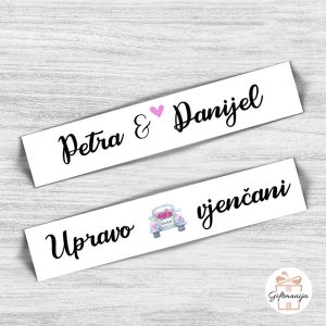 Personalizirane svadbene auto tablice s imenima mladenaca i datumom vjenčanja