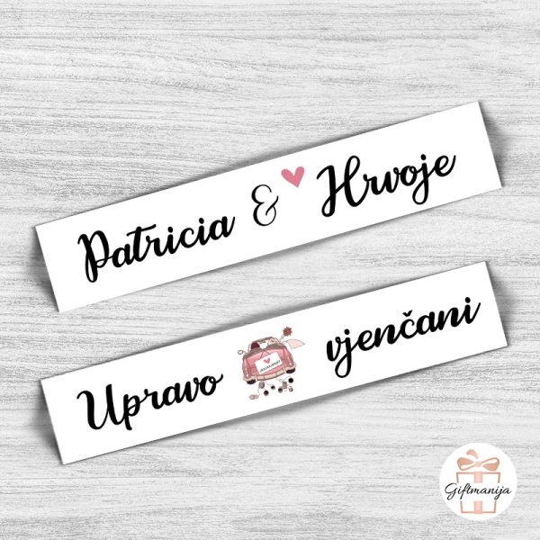 Svadbene auto tablice s imenima mladenaca - personalizirane PVC tablice za vjenčanje