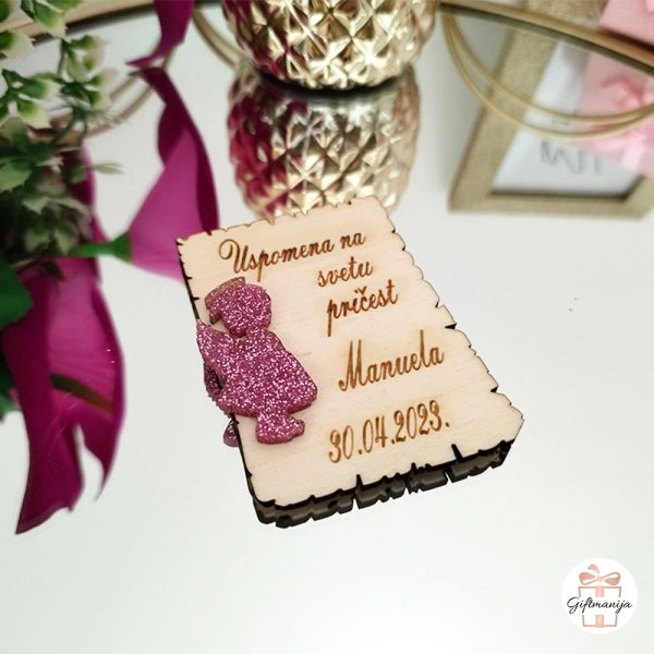 Personalizirani rozi magnet anđeo za krštenje i pričest s imenom