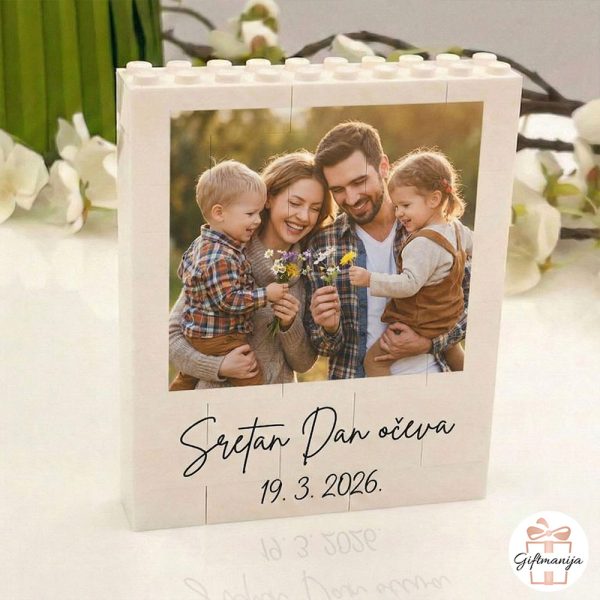 Personalizirane foto kocke s obiteljskom slikom i natpisom Sretan Dan očeva - originalan poklon za tatu