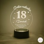 Personalizirana LED lampa za 18 rođendan s imenom Dominik i prigodnom posvetom koja svijetli