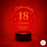 Personalizirana LED lampa za 18 rođendan s imenom Dominik i prigodnom posvetom koja svijetli