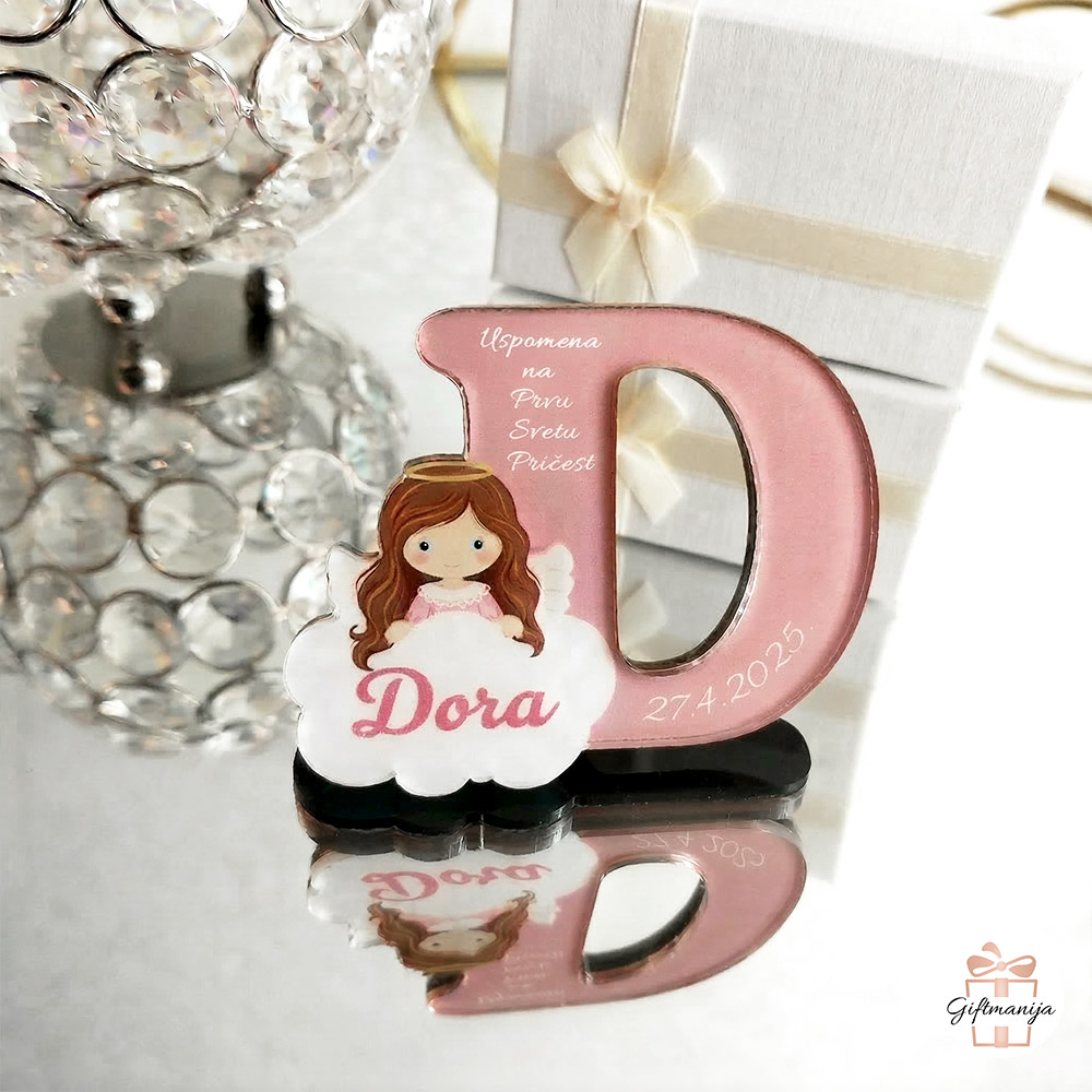 Personalizirani rozi magnet slovo za pričest s gravurom imena