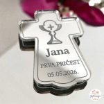 Srebrni akrilni magnet za pričest sa zrcalnim efektom i gravurom