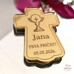 Luksuzni zlatni zrcalni magnet za pričest u obliku križa s imenom