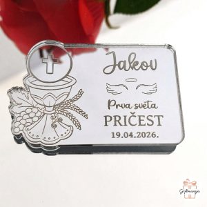 Srebrne zrcalne zahvalnice za pričest kalež s detaljima anđeoskih krila