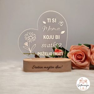 Personalizirana LED lampa srce za mamu s toplim svjetlom