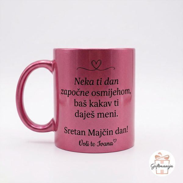 Personalizirana šalica za mamu s roza shimmer efektom i natpisom za Majčin dan