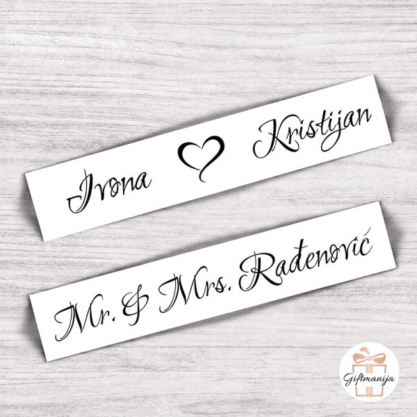 Vjenčane registracije Mr & Mrs za svadbeni automobil