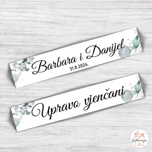 Svadbene auto tablice zeleno lišće za boho vjenčanje