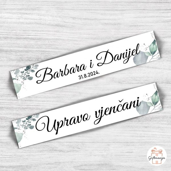 Svadbene auto tablice zeleno lišće za boho vjenčanje